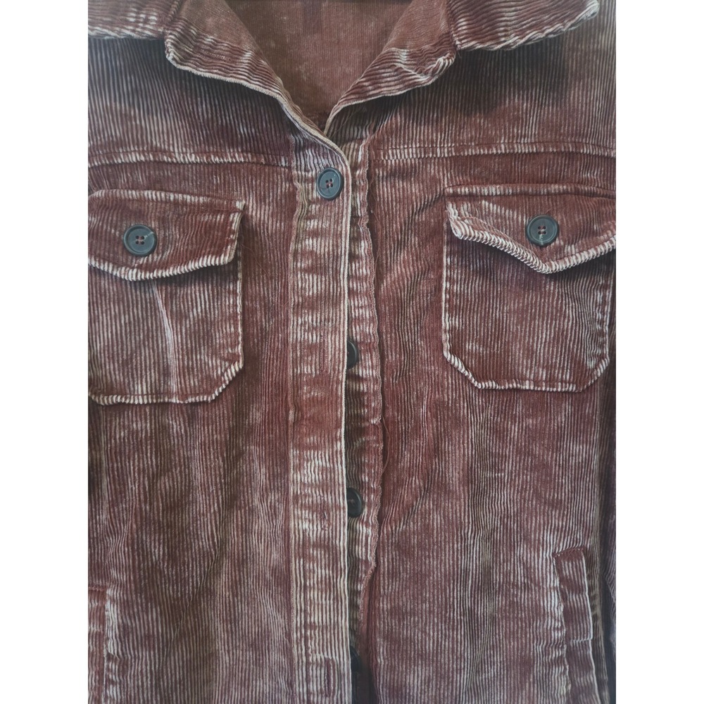Zenana Womens Mineral Wash Corduroy Shacket Burgundy Mauve Oversized Medium - Picture 5 of 7
